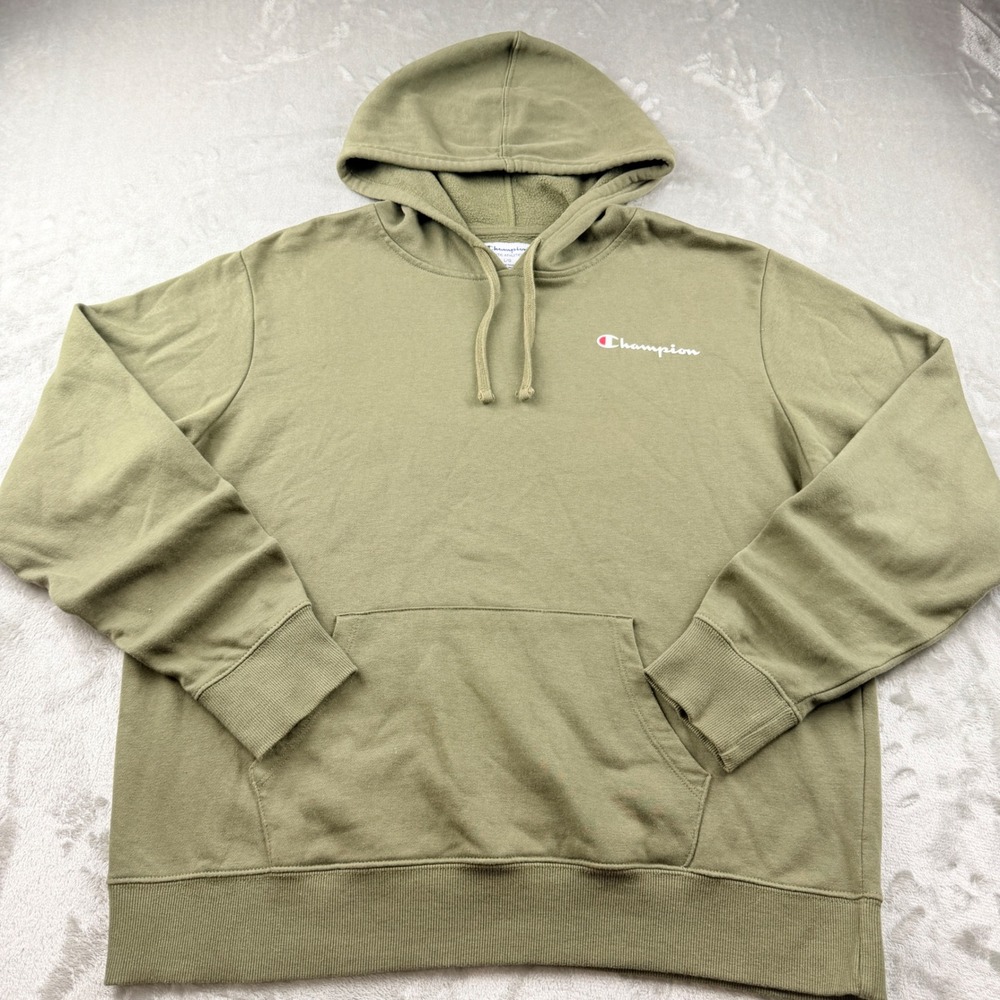 Champion‎ Men's Large Olive Green Script Logo Pullover Hoodie Sweatshirt